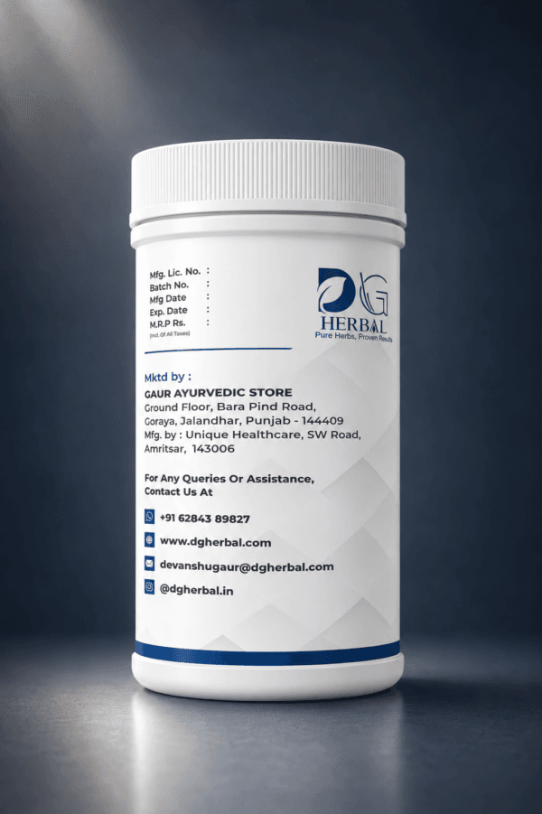 LeanX Ayurvedic wellness product container showing manufacturer details, contact information, and DG Herbal branding.