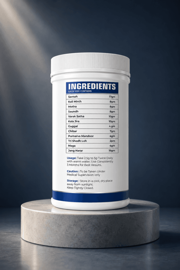 LeanX Ayurvedic wellness product container showing detailed herbal ingredients, usage instructions, and storage information for weight management support.