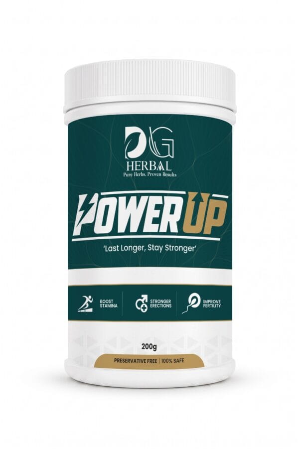 PowerUp herbal wellness supplement by DG Herbal designed to support stamina, stronger performance, and fertility enhancement.