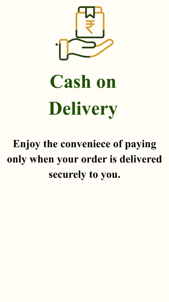 Cash on delivery illustration featuring a hand holding a payment package icon with rupee symbol, representing safe and convenient COD payment options.