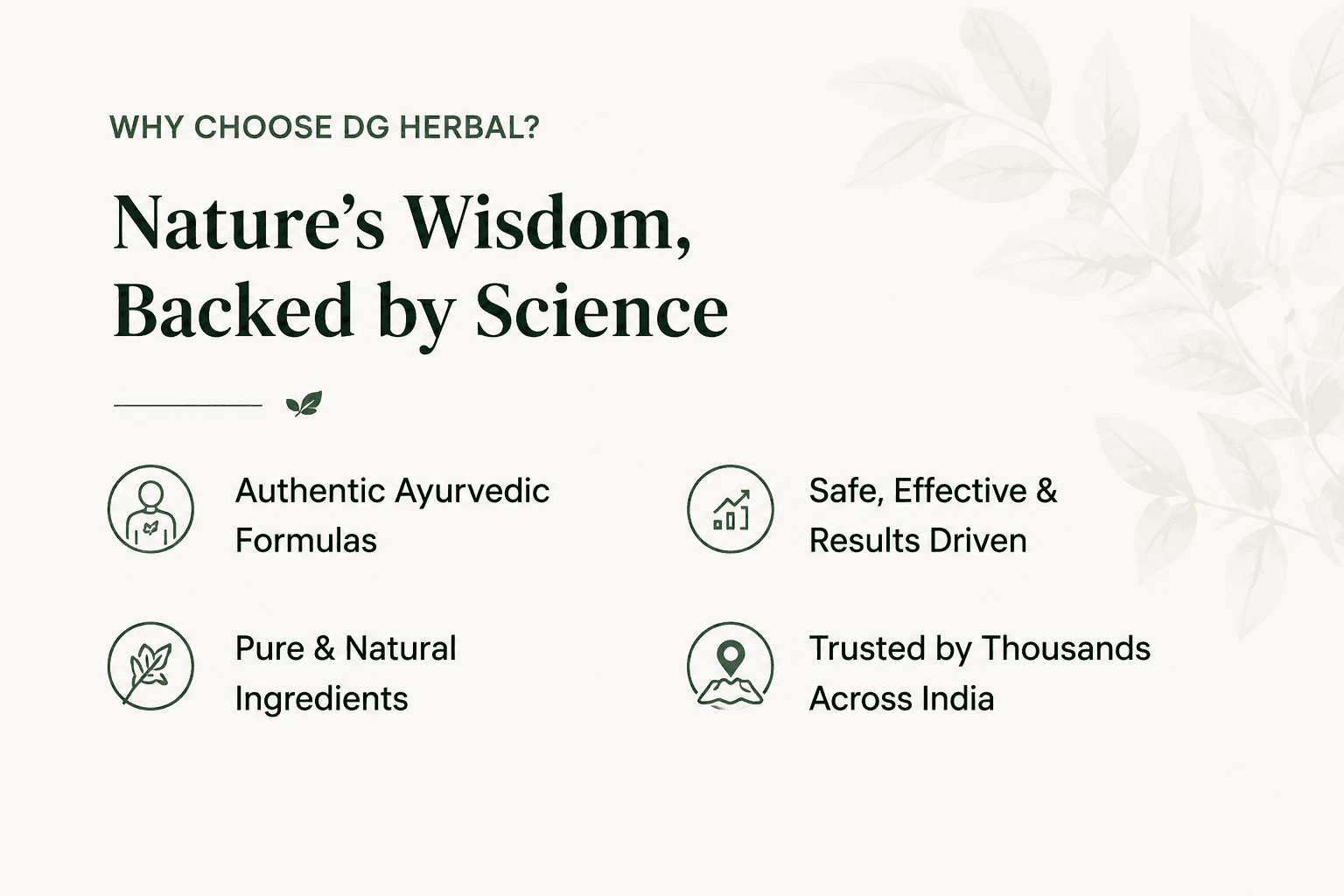 DG Herbal brand highlights showcasing authentic Ayurvedic formulas, natural ingredients, trusted wellness solutions, and science-backed herbal care.